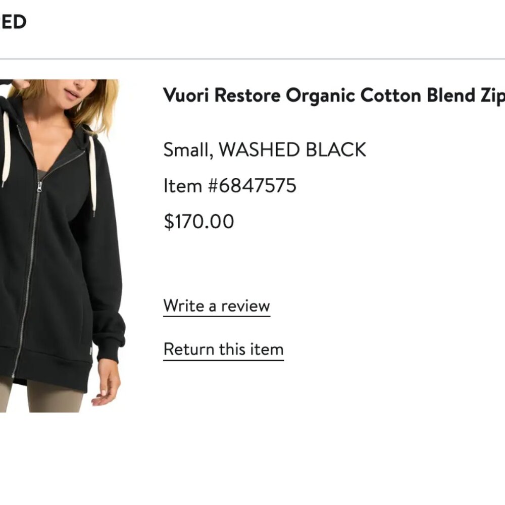 VUORI RESTORE ORGANIC COTTON BLEND ZIP HOODIE - Excellent Condition